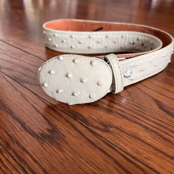Girls Cowgirl Boots & Belt Set Leather White Ostrich Print Handmade in Mexico - Picture 14 of 16